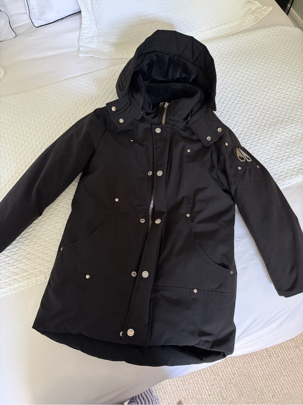 Moose Knuckles Black Big Kids Down Parka Size Small